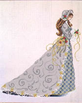 Lady dressed for winter holding a muff accented with roses