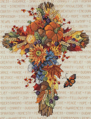Fall Floral Cross Kit by Janlynn