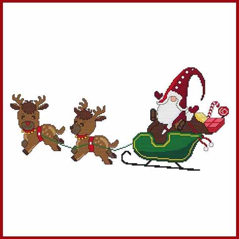 Santa Gnomes with Reindeer & Sleigh
