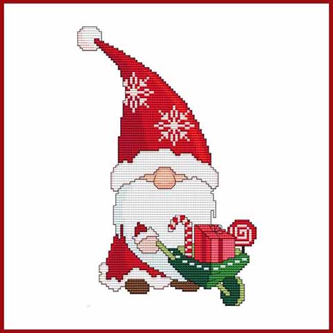 Santa Gnome with Gifts in Wheelbarrow
