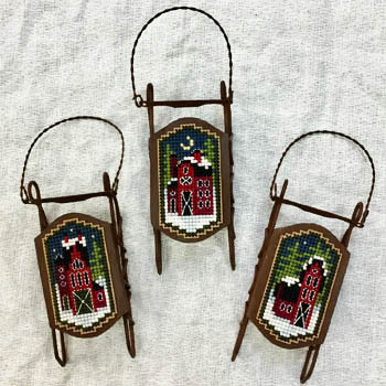 Snowy Barns Sled Ornaments