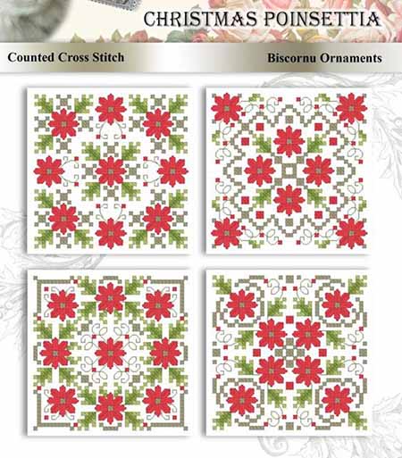 Christmas Poinsettia Biscornu Ornaments