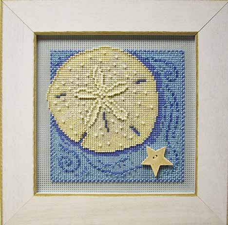 Seaside Canvas ~ White Sand Dollar on Blue 18 Mesh handpainted 4 Sq.  Needlepoint Canvas by Needle Crossings