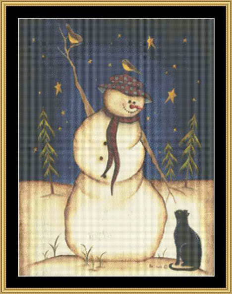 Snowman with Black Cat      
