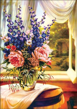 Floral Vase by the Window - No Count X-Stitch Kit