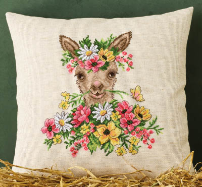 Alpaca In Flowers Cushion Kit