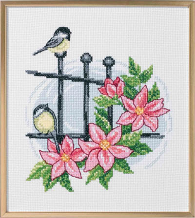 Bird on Fence w/Flowers Kit