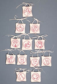 Redwork Nativity Ornaments Kit