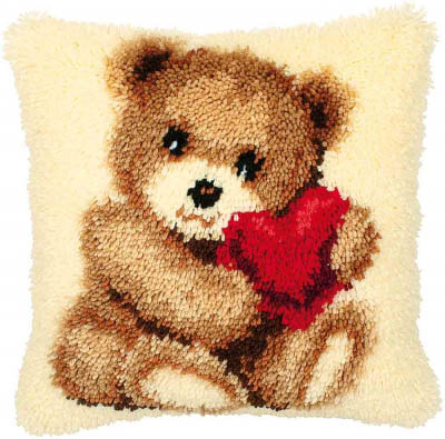 Bear Cub With Heart Latch Hook Cushion Kit