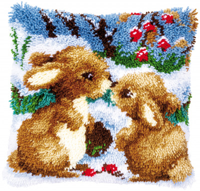 Snow Rabbits Latch Hook Cushion Kit