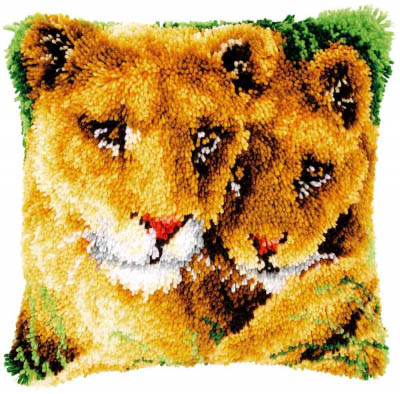 Lioness and Cub Latch Hook Cushion Kit