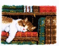 Cat on Bookshelf Latch Hook Rug Kit