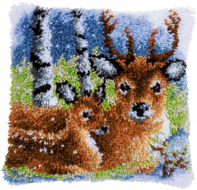 Deer in the Snow Cushion Latch Hook Kit