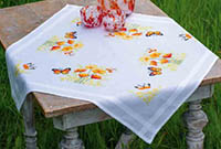 Orange Flower Butterfly Tablecloth  Embroidery Kit