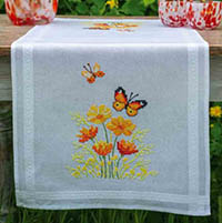 Orange Flower Butterfly Table Runner Embroidery Kit
