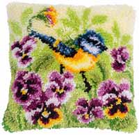 Blue Tit on Pansies Cushion Latch Hook Kit