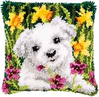 Westie in Daffodils Latch Hook Cushion Kit