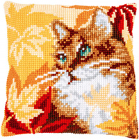 Cat with Autumn Leaves Cushion Kit