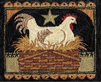 Prim Hen in Basket Punchneedle