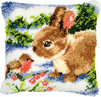 Bunny with Bird Snow Latch Hook Cushion Kit