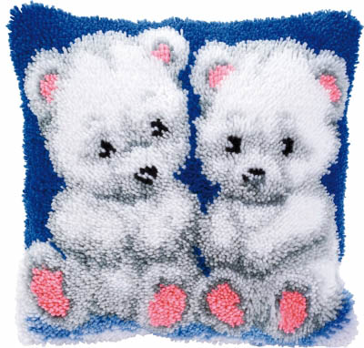 Polar Bear Cubs Latch Hook Cushion Kit