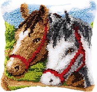 Horse Heads Latch Hook Cushion Kit