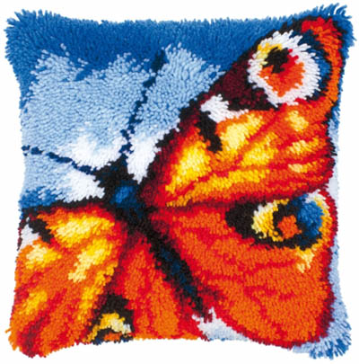 Orange Butterfly Latch Hook Cushion Kit