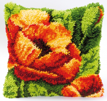 Orange Poppy Latch Hook Cushion Kit