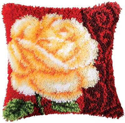 White Rose Latch Hook Cushion Kit