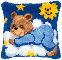Blue Bear Cub with Clouds Latch Hook Cushion Kit