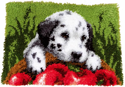 Dalmation with Apples Latch Hook Rug 