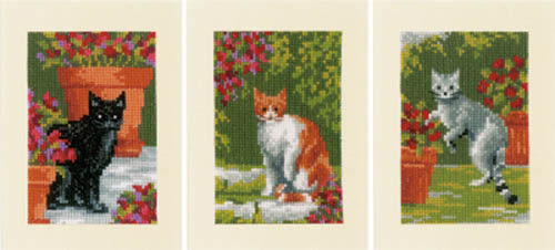 Cats with Flowers Card Set of 3 Kit