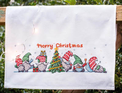 Gnomes with Christmas Tree Towel Embroidery Kit