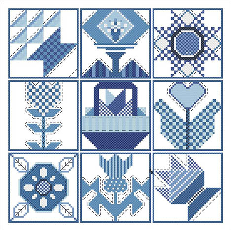 Blue Cross Stitch Quilt Blocks