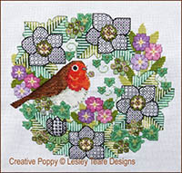 Blackwork Flowers with Robin