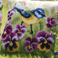 Blue Tit on Pansies Cushion Kit