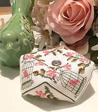 Birds & Flowers Biscornu of the Month #1 -  Birdcage Biscornu