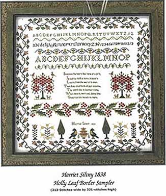 Harriet Silvey 1838 Holly Border Sampler
